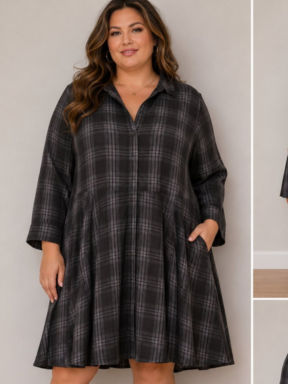 Torrid Gray Plaid Shirt Dress Size 1 Button Front Long Sleeve Plus Size